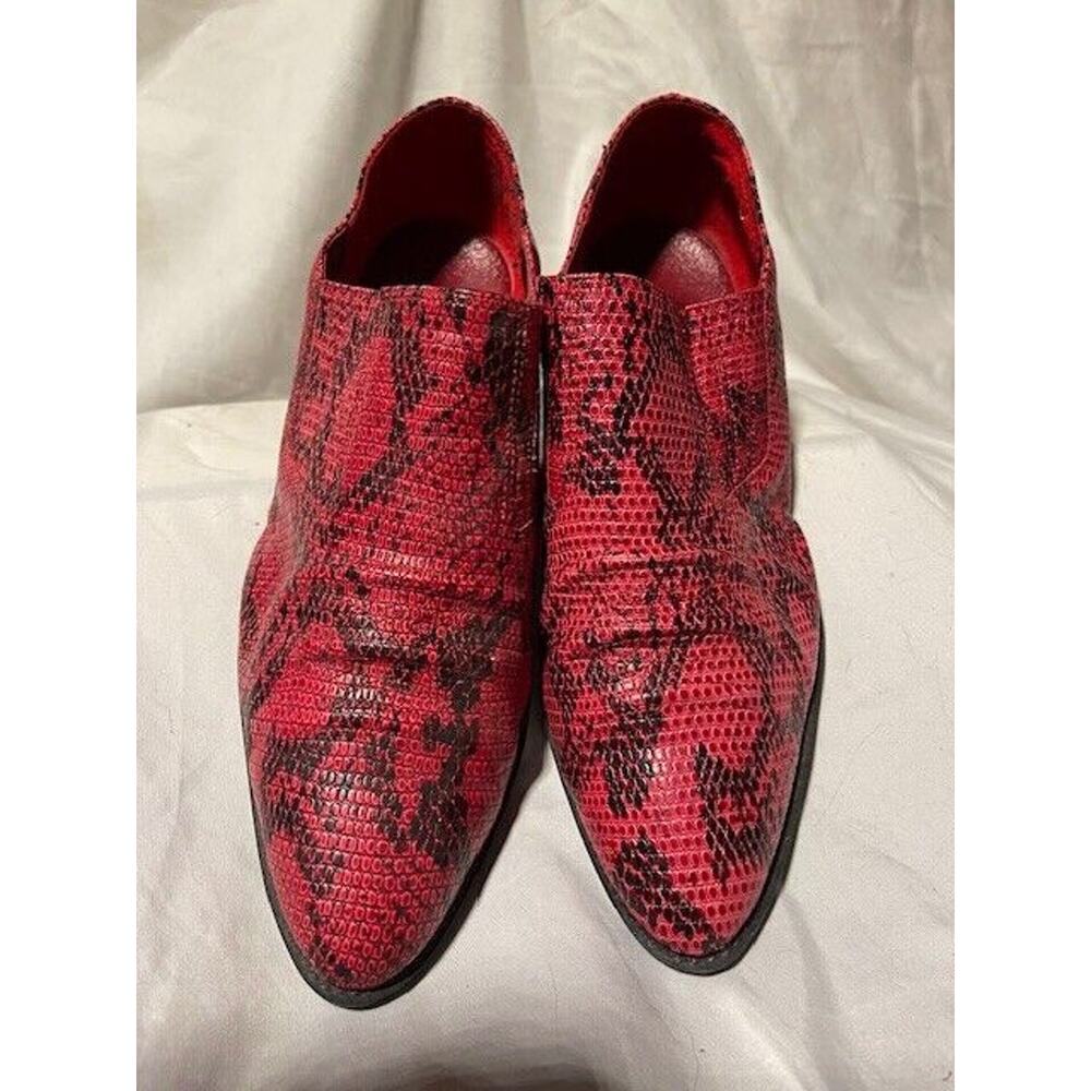 Western Ankle Boots Women’s 8.5W Red Black Snakeskin Pattern Slip-On Work Party - Picture 6 of 11